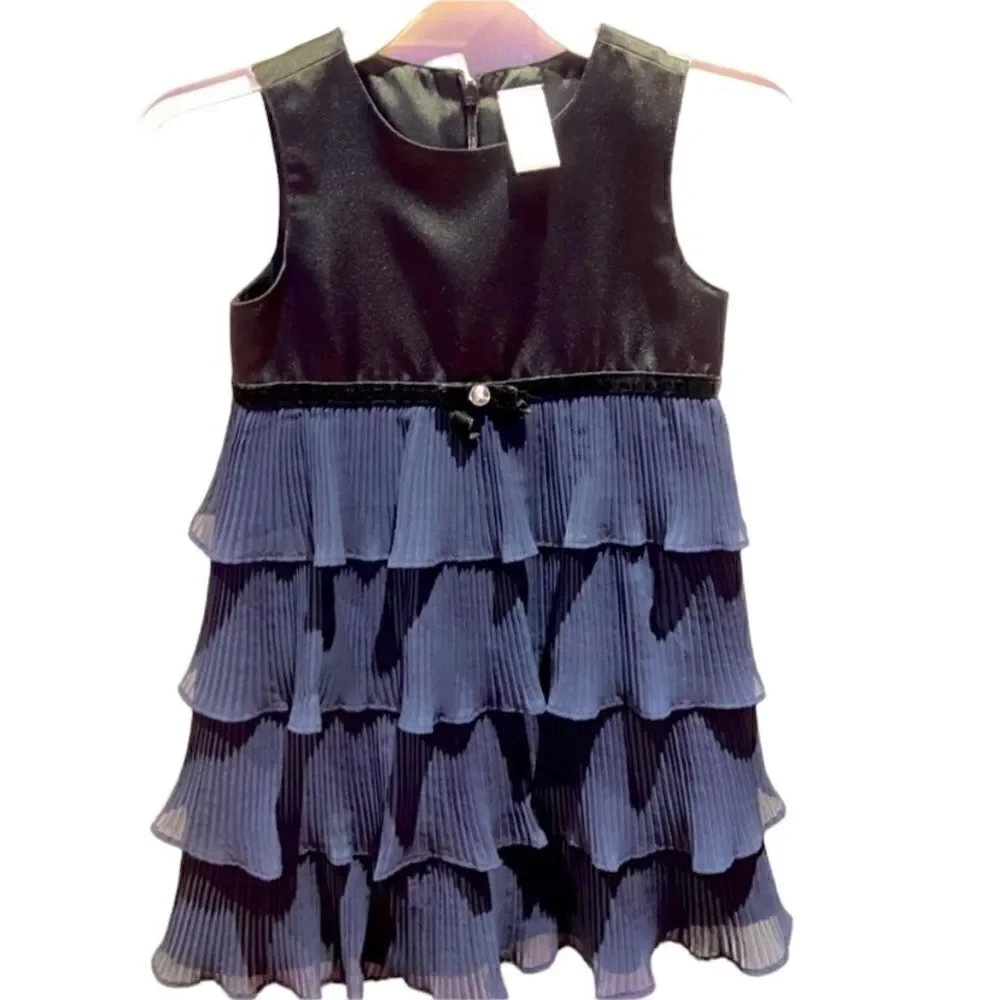 Gymboree girls blue sleeveless satin tiered dress size 4 fully lined